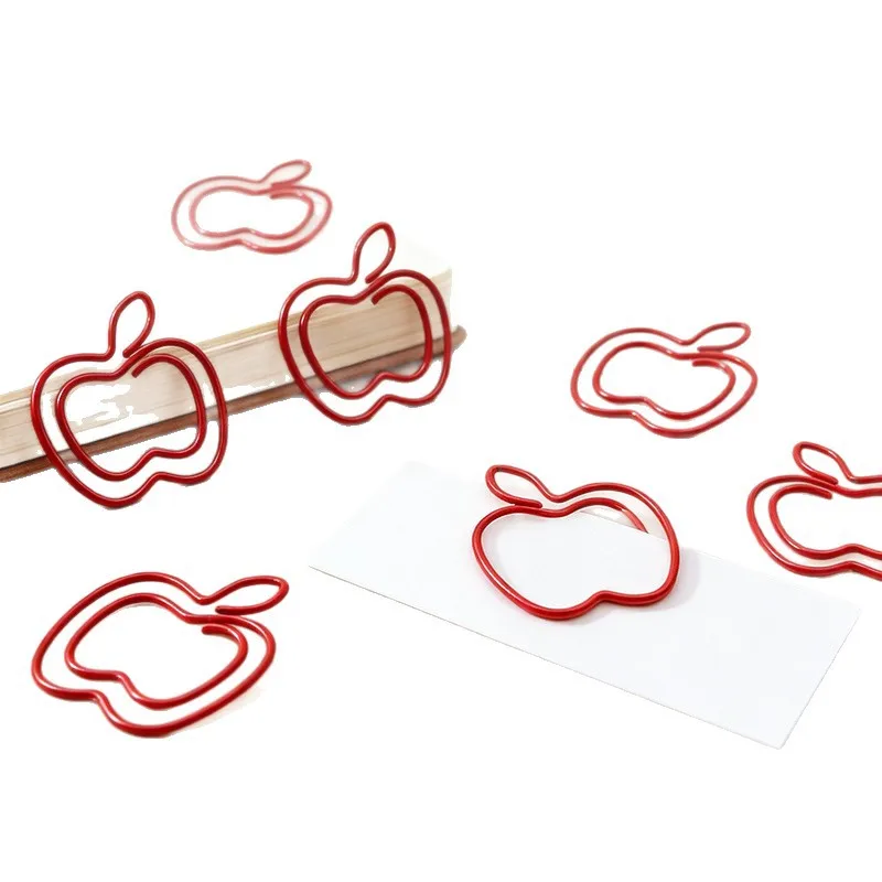 20pcs Green Apple Paper Clips Office Supplies Document Clips Colored Special Shaped Binder Clips Office and Study Supplies