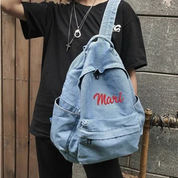 Bolsa de lona de mezclilla lavable con nombre personalizado, mochila escolar universitaria Simple, Mochila pequeña de viaje para estudiantes, arte Retro