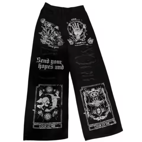 Streetwear New Fashion Pattern Printed Baggy Jeans Women Y2K Gothic Hip Hop Popular Joker Rock High Waist Wide Leg Pants