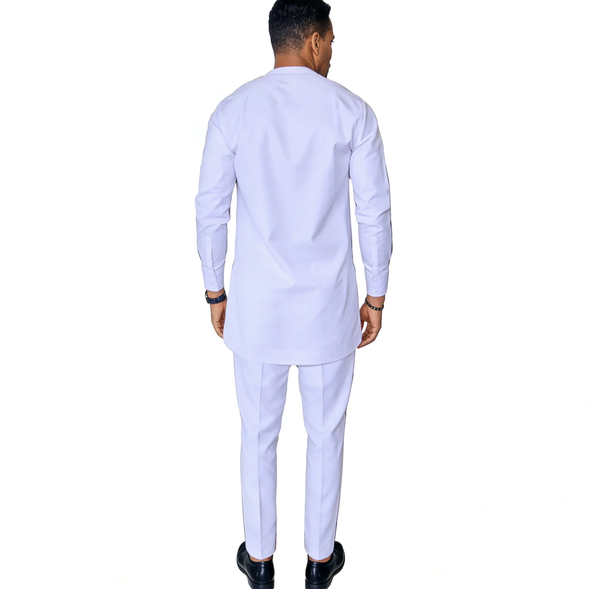African Fashion Shirts Patch Trousers Solid White Pant Sets Senator Style Male Groom Suits Plus Size Party Wear African Clothes