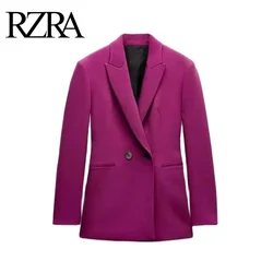 Rzra-女性のダブルブレストスーツジャケット,魅力的な服,バックベルトの装飾,新しいスタイル,秋冬,2024