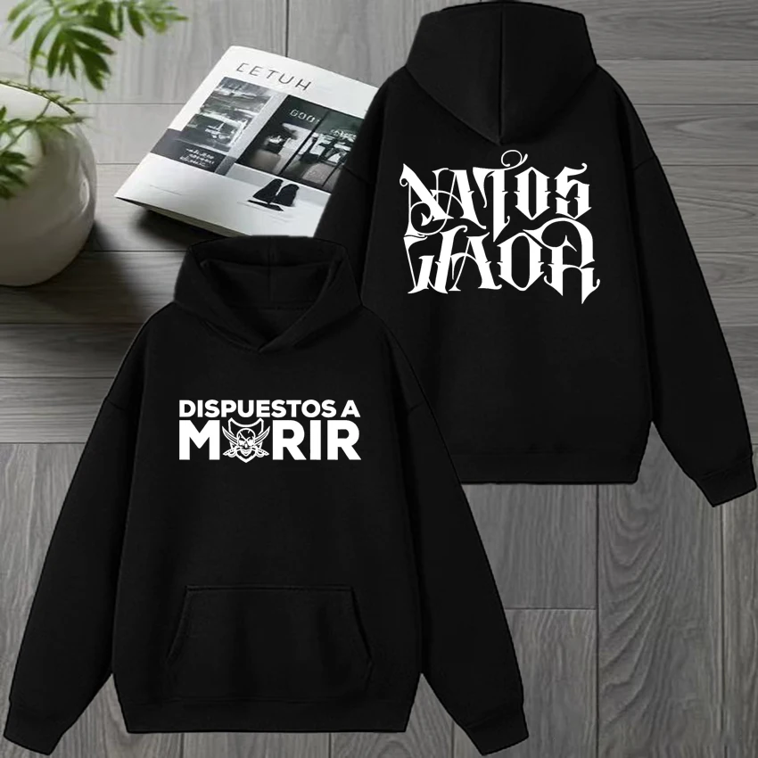 

Rapper NATOS WAOR Dispuestos A Morir Double Sided printed Hoodies Unisex vintage hip hop streetwear Men women Fleece pullover