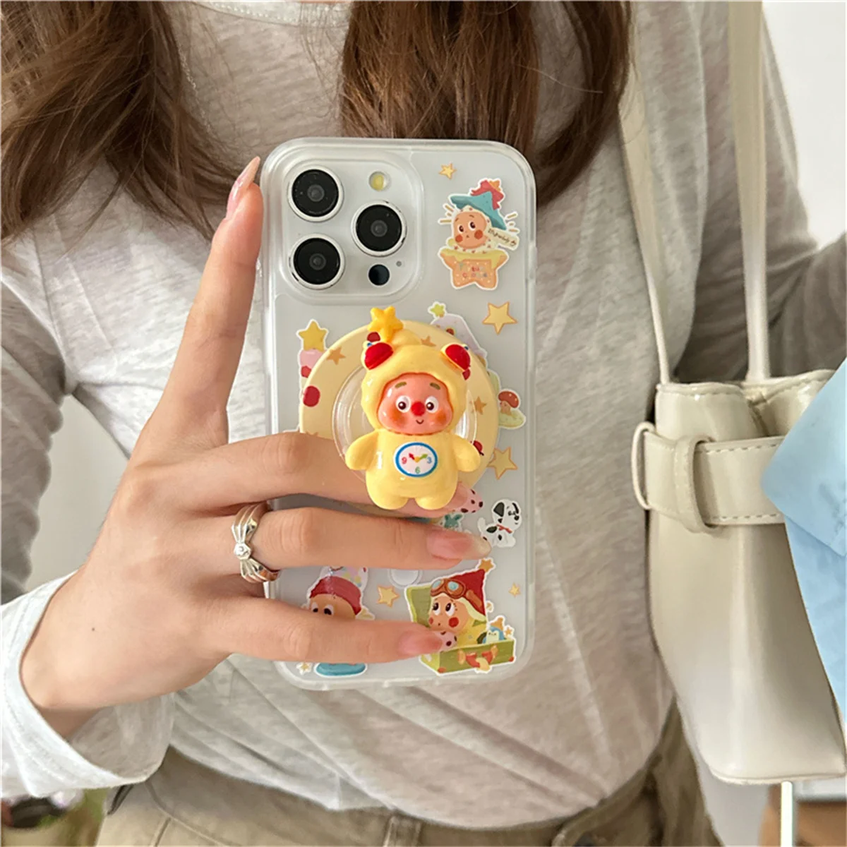 

Fashion Cute Cartoon Pattern Magnetic Phone Cover For iPhone 16 Pro 14 15 Pro Max Case with Stand Holder Cases Capa