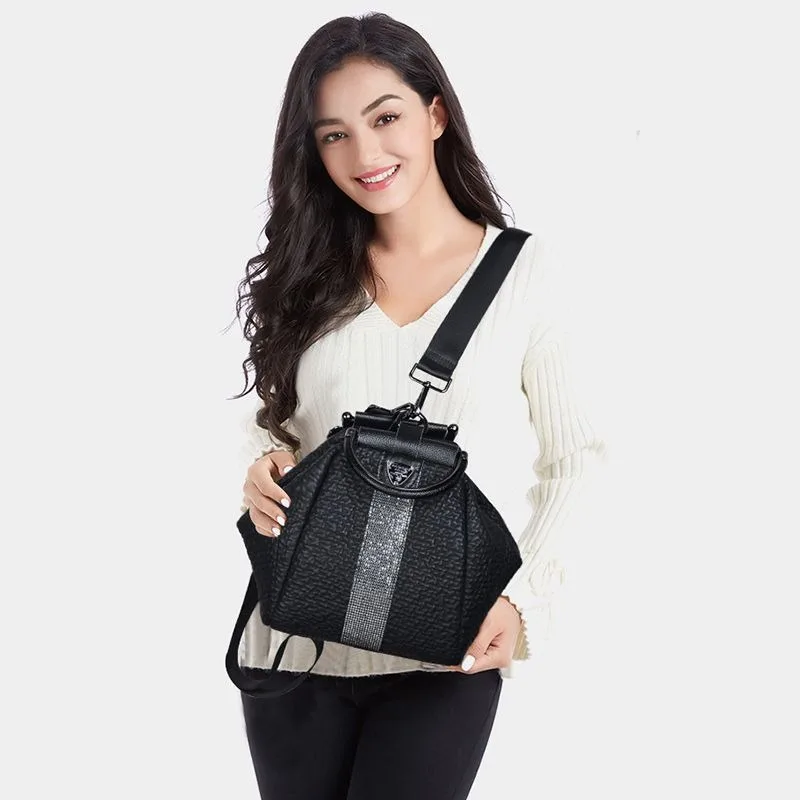 

Модный рюкзак из мягкой кожи с защитой от краж, многофункциональная женская сумка с бриллиантовой инкрустацией в стиле интернет-селебрити, зарубежный стиль