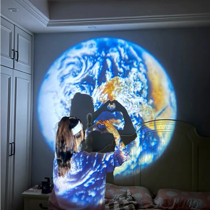 Lampe de projection terre et lune aste, budgétaire étoile et planète, veilleuse LED, décor de chambre d'enfant, escales de fond