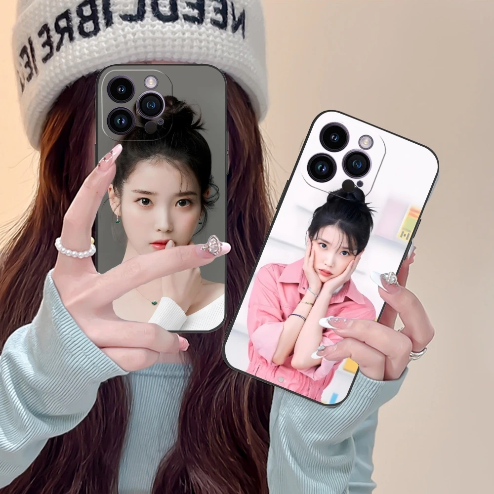 KPOP IU Lee JiEun Mobile Cell Phone Case for iPhone 15 14 13 12 11 X XR XS 8 7 Pro Max Plus Mini Black Soft Phone Cover Shell