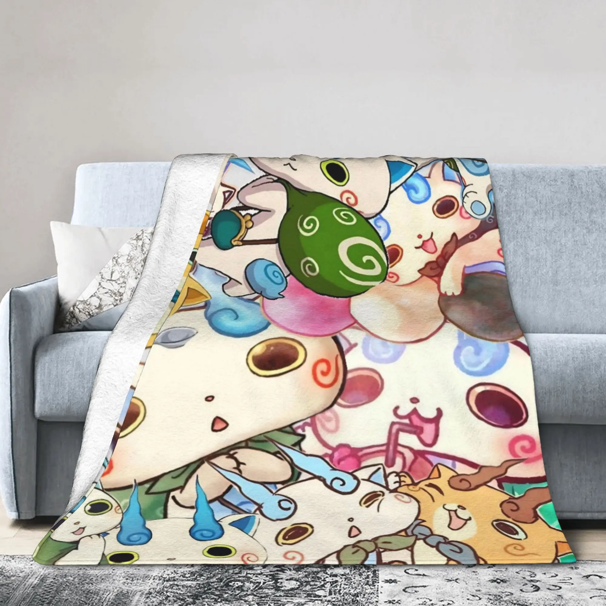 Yokai Watch Game Flannel Blankets Komasan Awesome Throw Blankets for  Sofa Bedding Lounge 125*100cm Rug Piece