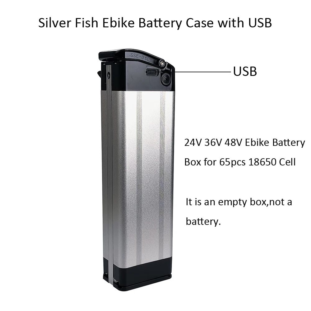 Silver Fish 24V 36V 48V Ebike Battery Case Empty Ebike Battery Box with 65pcs 18650 Cell Holder