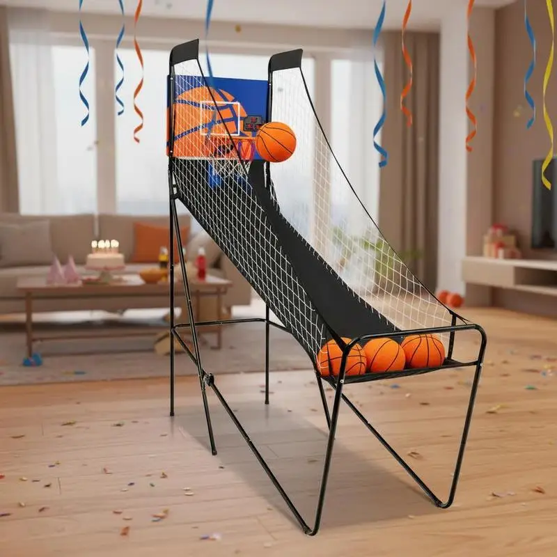 

Foldable Single Shot Basketball Arcade Game with Electronic Scorer and Basketballs
