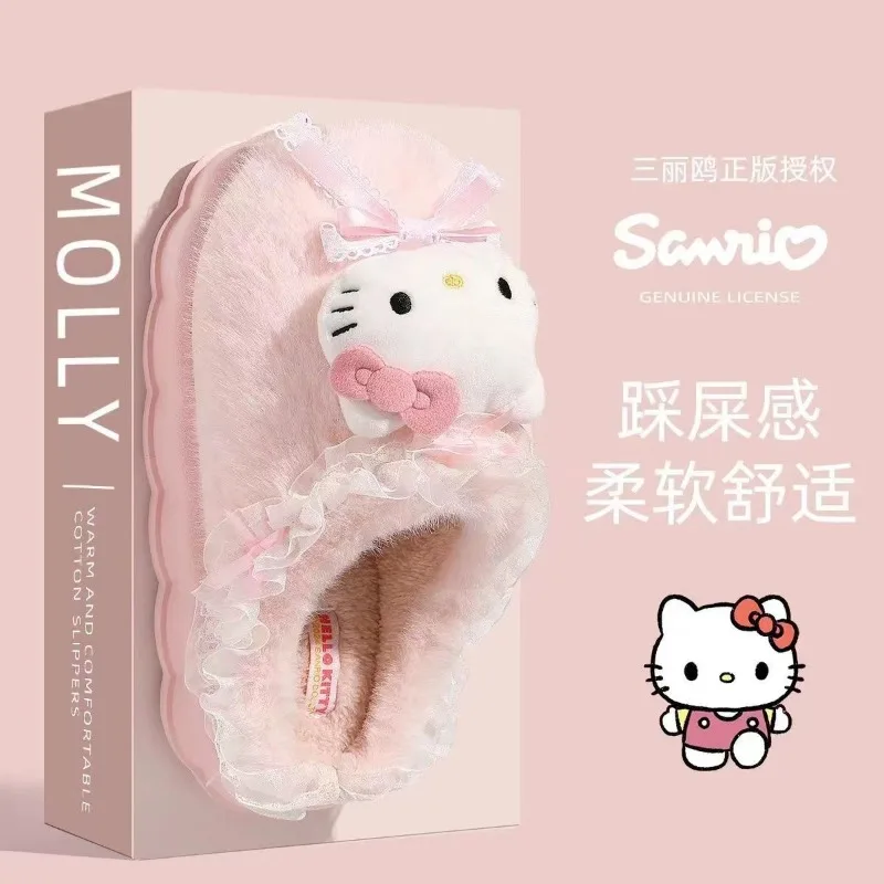 Sanrio Katoenen Slippers Cartoon Schattig My Melody Winter Indoor Home Slippers Hello Kitty Kuromi Dikke Zool Warm Houden Katoenen Schoenen