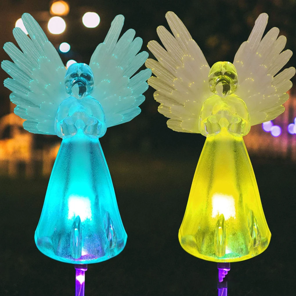 

2x Garden Solar Lights Outdoor Color Changing Angel Stake Lights For Lawn Pathway Solar Garden