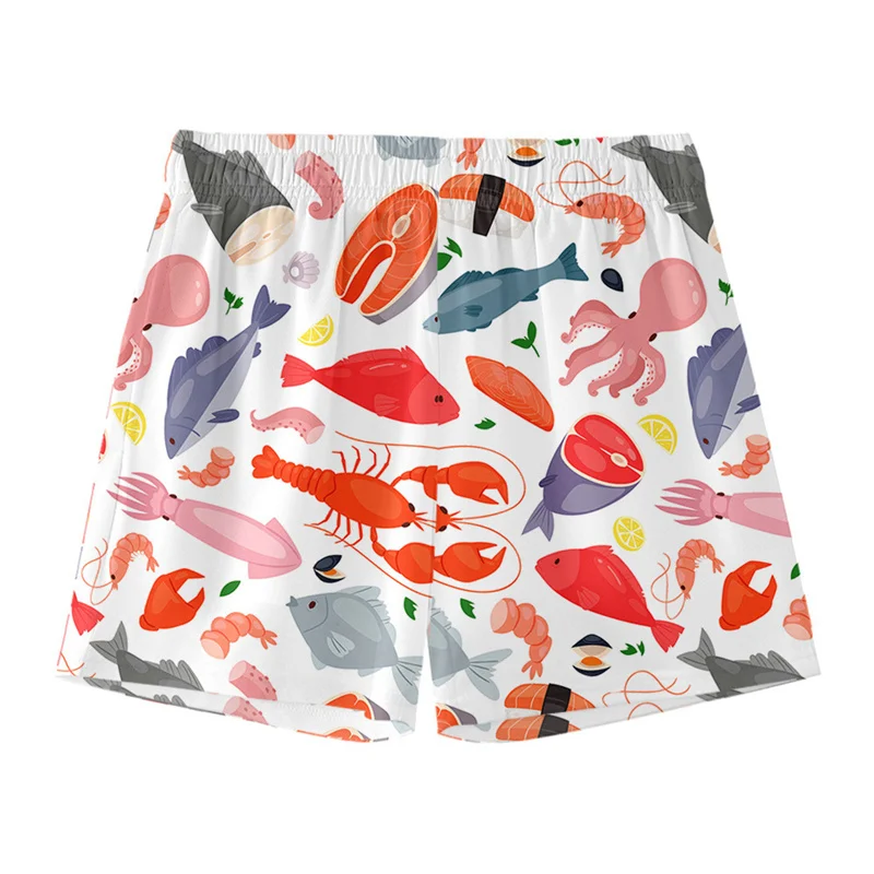 Cartoon Seafood Crab Shrimp Fish 3d Print Beach Shorts For Men Summer Street Short Pants Surf Board Shorts Loose Swim Trunks