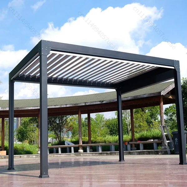 Custom Patio Retractable Roof Pergola Outdoor Waterproof Aluminum Pergola Roof System Bioclimatic Louvre Awning
