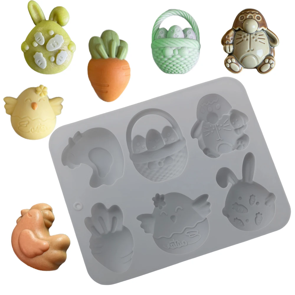 Easter Silicone Cake Mold 6-Cell Easter Elements Rabbit and Easter Egg Design Chocolate Mold Kitchen Dessert Baking Tools - view 5