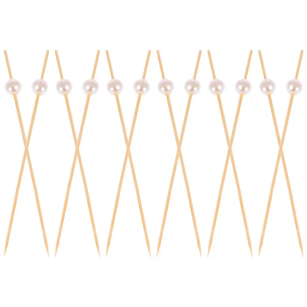 

200 Pcs White Pearl Fruit Picks 12CM Bamboo Toothpicks S wiches Appetizers Party Supplies Cocktail Skewers Disposable Elegant