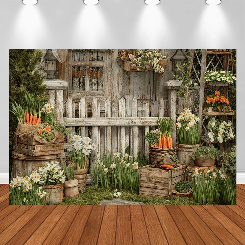 

LS Photography Background Spring Easter Garden Fence Flower Bunny Eggs Kids Birthday Portrait Decor Backdrop Photo Studio