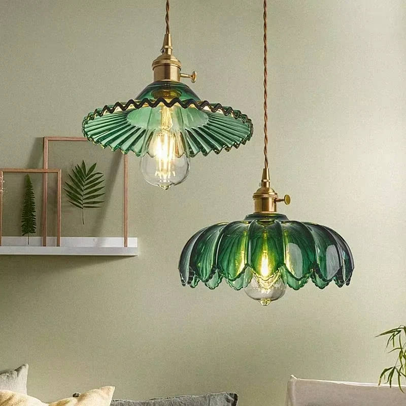 SANDYHA Nordic Minimalist Chandelier Retro Petal Glass LED Hanging Lamp for Bedroom Dining Table Living Room Lighting Fixture