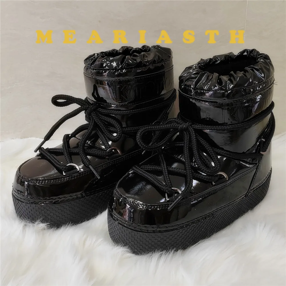 

Брендовый дизайн, зимние ботинки на шнуровке, зима 2021, женские нескользящие водонепроницаемые кожаные лыжные ботинки на платформе, женские толстые теплые хлопковые ботинки