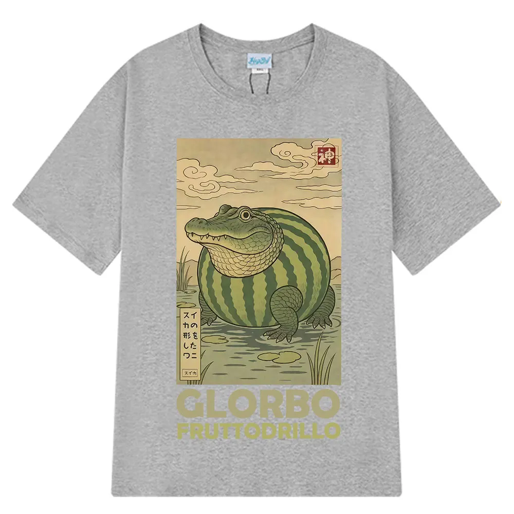 Glorbo Fruttodrillo Brainrot T-Shirt Weird Ukiyo-E Japanese Art Funny Animal Meme Italian Brainrot Summer cotton T-shirts unisex