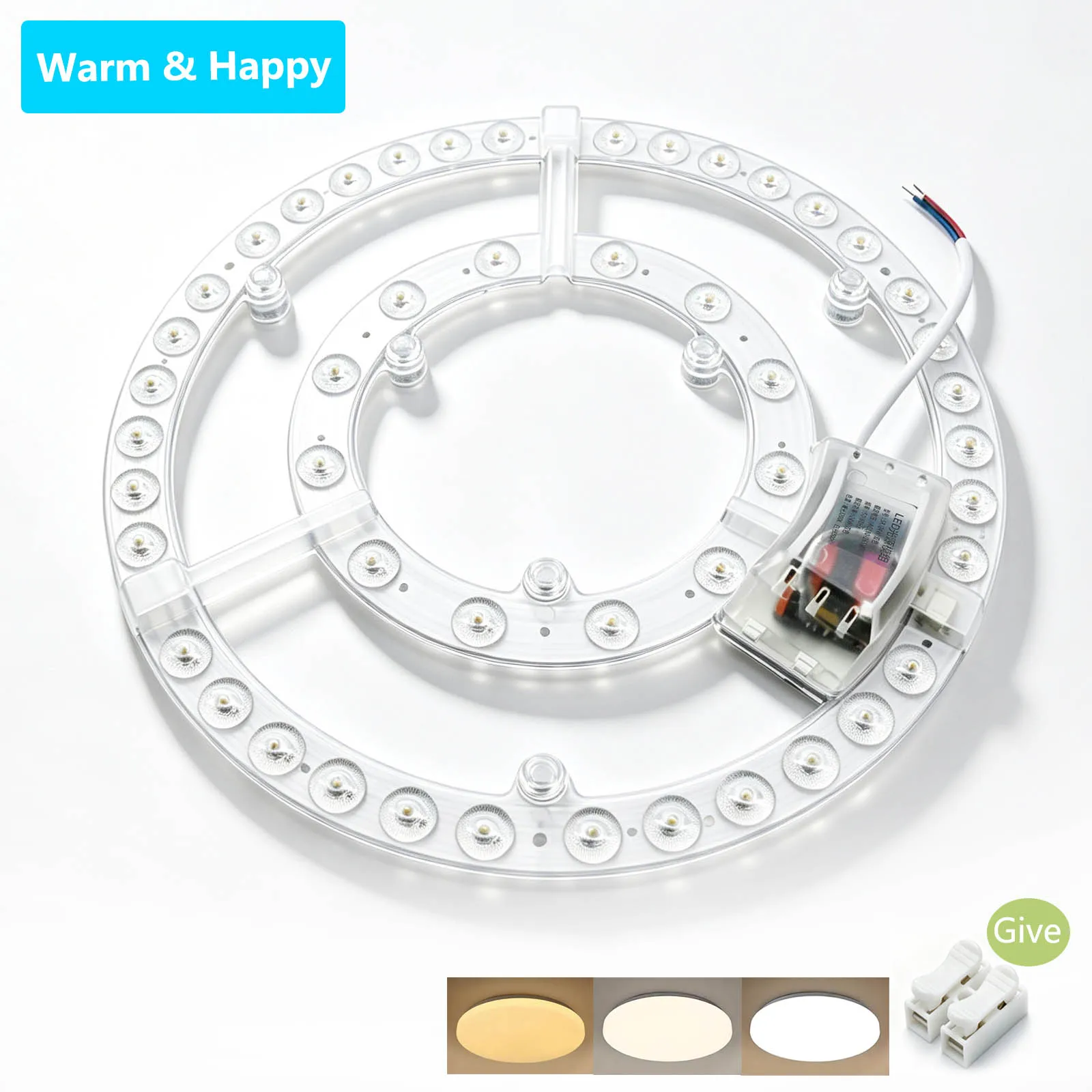 2pcs Non Driver LED Light Board 48W 72W 100W Tricolor Circular Light Source Module Ceiling Light Replacement Accessories