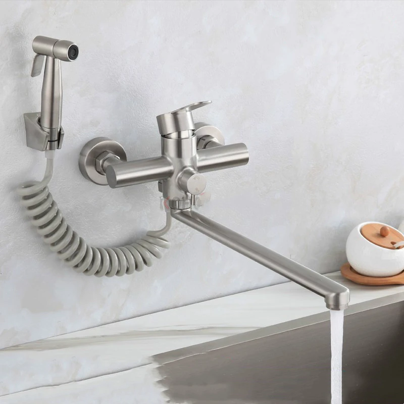 1 Set Bathroom Bathtub Faucet 304 Stainless Steel Mixer Wall Mounted Waterfall Shower Faucet with Handheld Shower Head