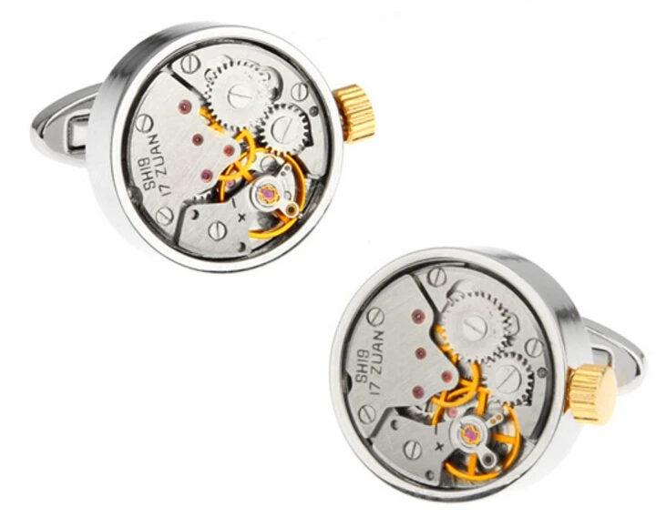 Factory Price Retail Watch Cufflinks For Men Vintage Stainless Steel Unique Watch Movement design Cuff Links