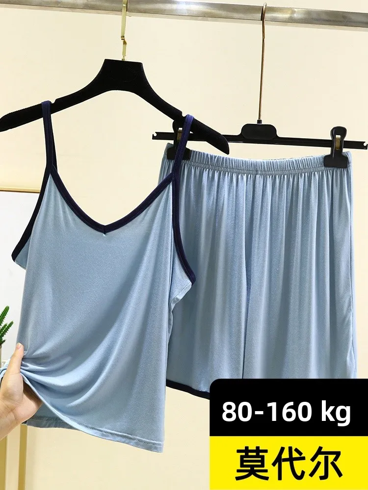 Комплект одежды из модала с V-образным ремнем, летняя тонкая свободная домашняя одежда, которую можно носить на улице, однотонная повседневная одежда с кондиционером