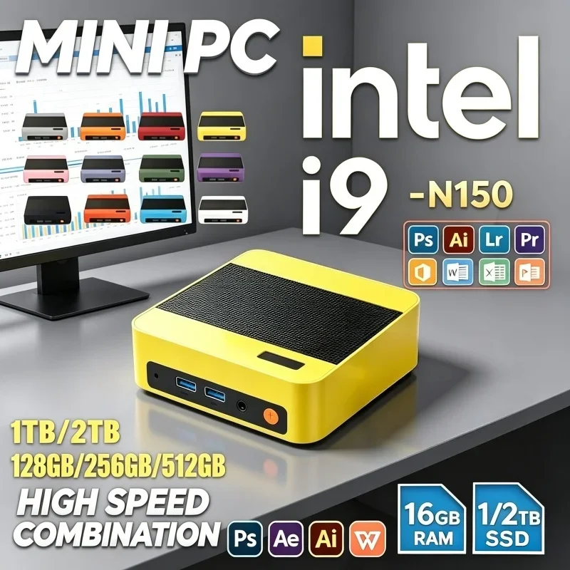 New Intel N150 2026 Hot Dynamic Mini PC Win11 12 Colors Optional 16GB/32GB RAM 1TB SSD WIFI6 BT5.2 Multimedia Entertainment PC