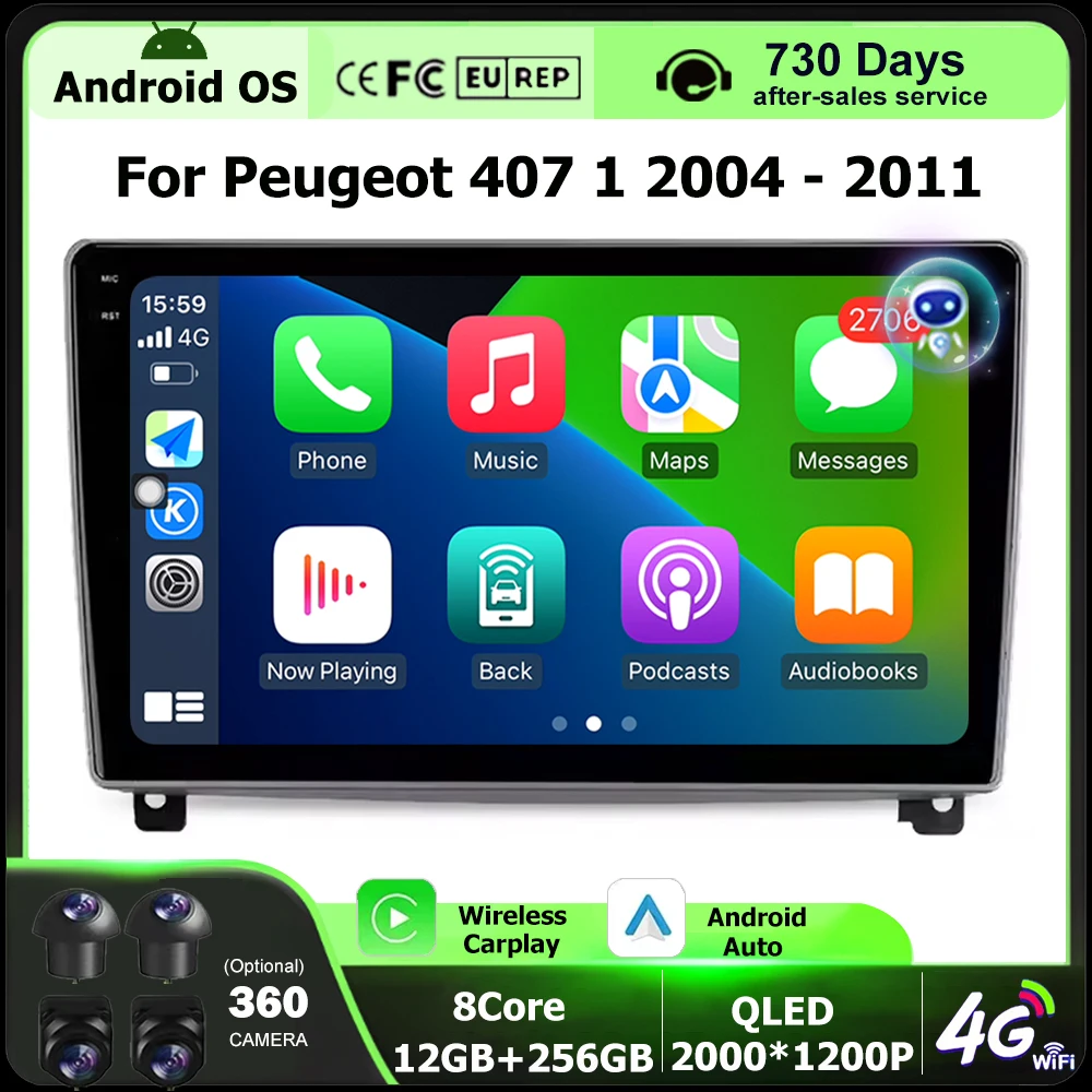 

Android 16 Auto For Peugeot 407 1 2004 - 2011 Car Radio Multimedia Video Player GPS Navigation QLED Touch Screen Carplay 4G WIFI