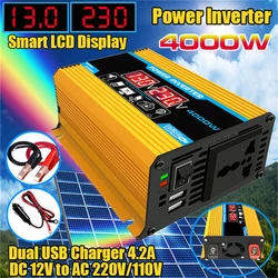 Car Power Pure Sine Wave Inverter DC 12V To AC 220/110V Peak 4000W Car Sine Wave Converter Dual USB Converte With LED Display