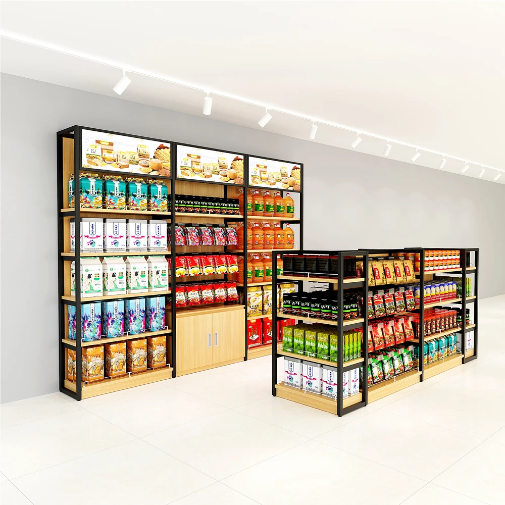 Custom.Supermarket Shelves Manufacturer Wood Shelf Department Store Display Racks Shelving Like Miniso Style