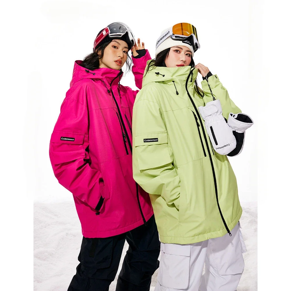 Unisex Fluorescent Pink Ski Jacket for Men Women Windproof Overalls Hoodie Waterproof Outdoor Jackets Snowboard Sports Clothing