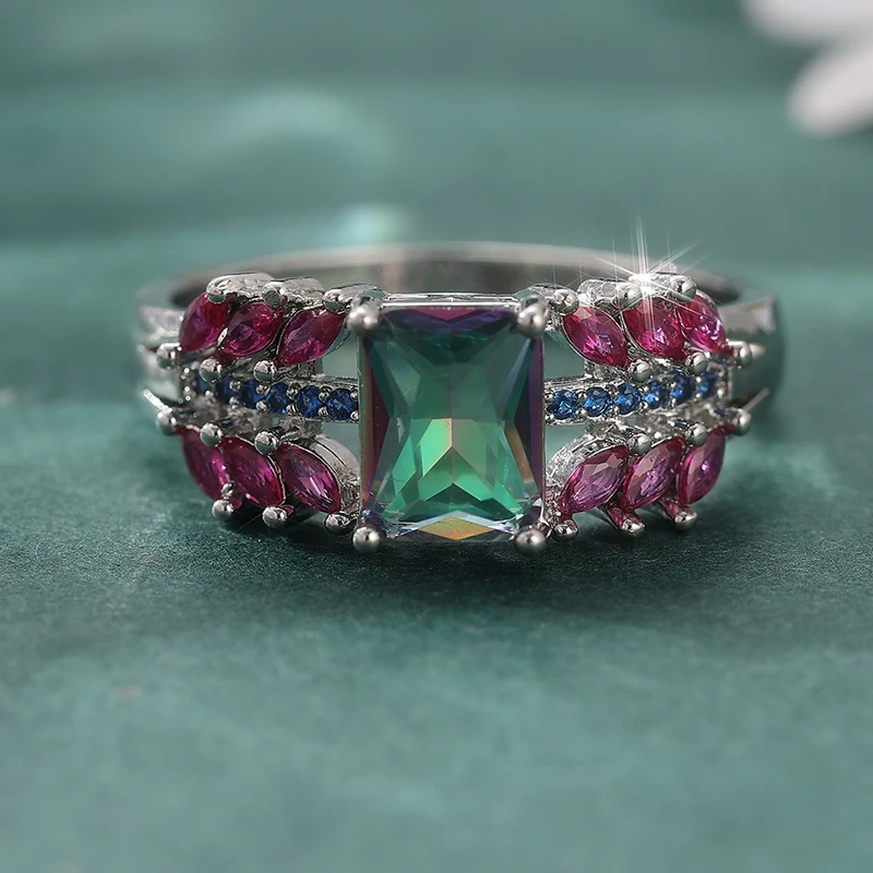 Vintage-Ring für Damen mit eingelegten lila CZ-Steinen, exquisite silberfarbene Geometrie, für den täglichen Gebrauch, Partyschmuck, Jubiläumsgeschenk – Detail 2