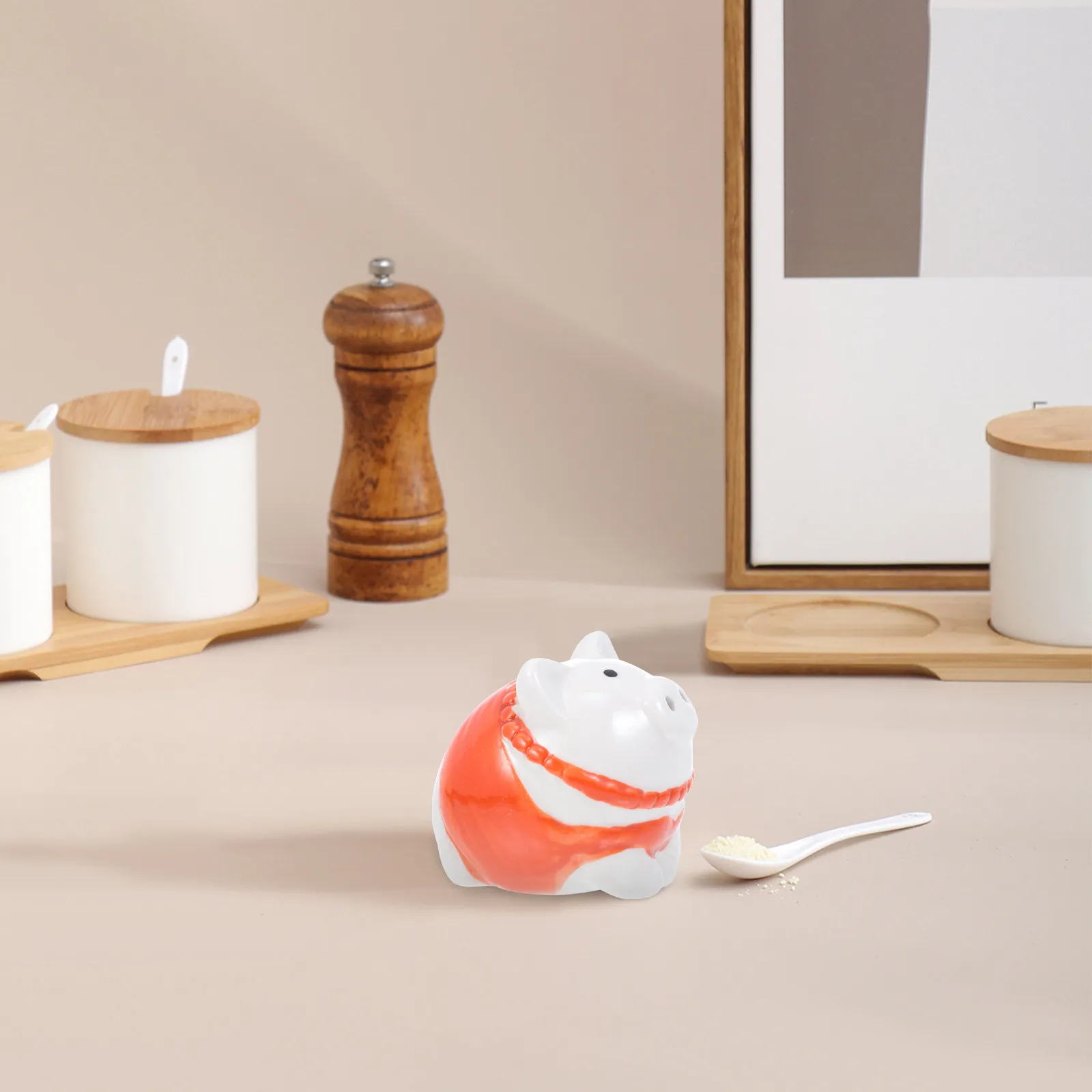 

4 Pcs Kitchen Ceramic Jars Cartoon Pig Shape Ceramic Jar For Salt Snacks Pepper Container Powder Holder Canisters Condiment