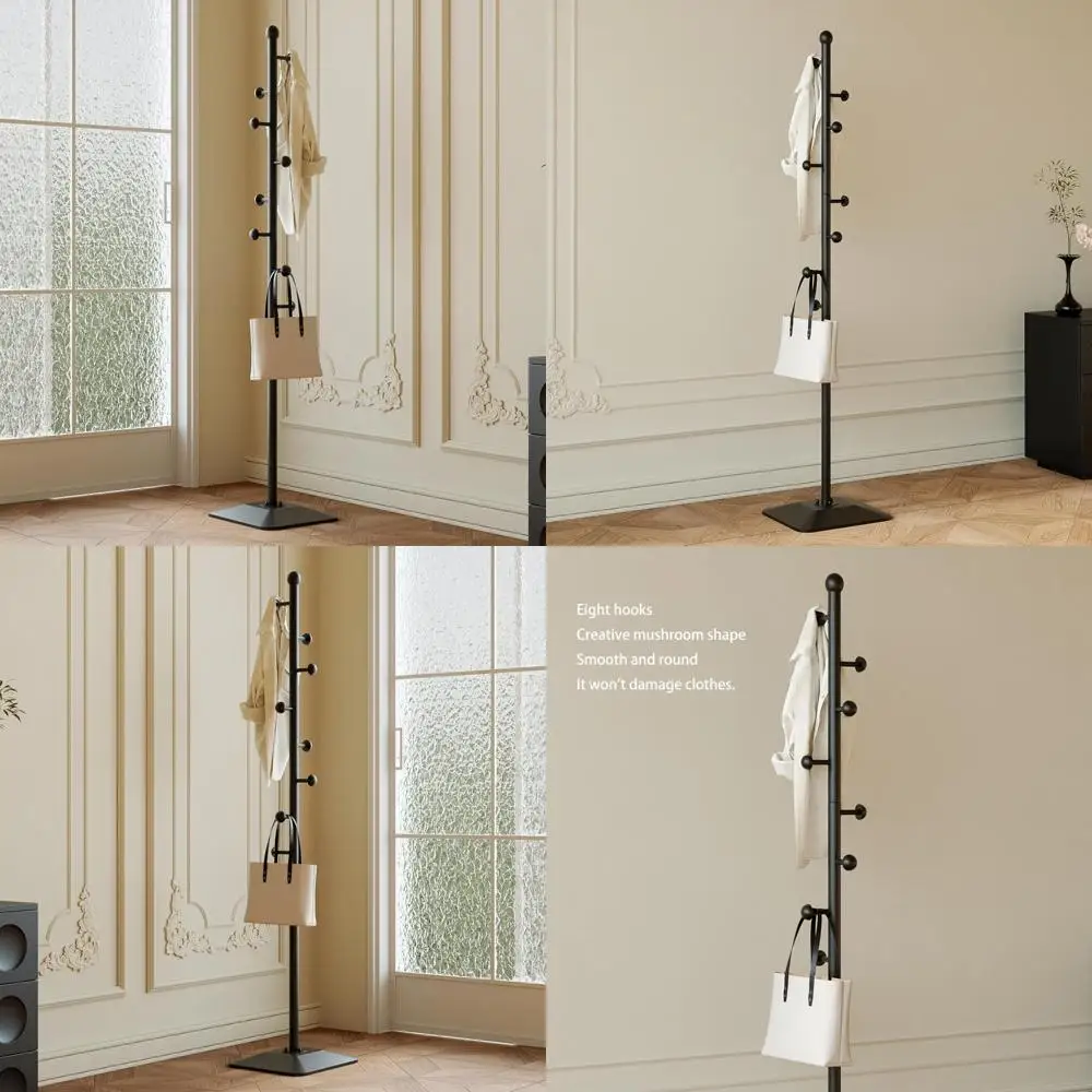 

Heavy Duty Freestanding Coat Rack with 8 Hooks, Cast Iron Base for Coats, Hats, Scarves, Jackets, and More