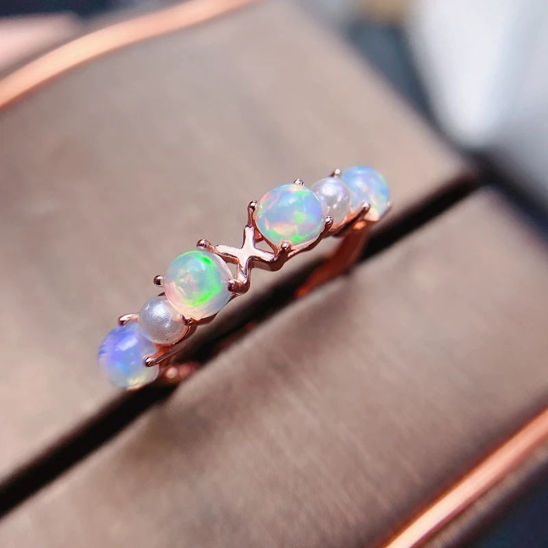 Natural Australian Opal Ring, simple and exquisite for women, 925 Sterling Silver fire color is strong