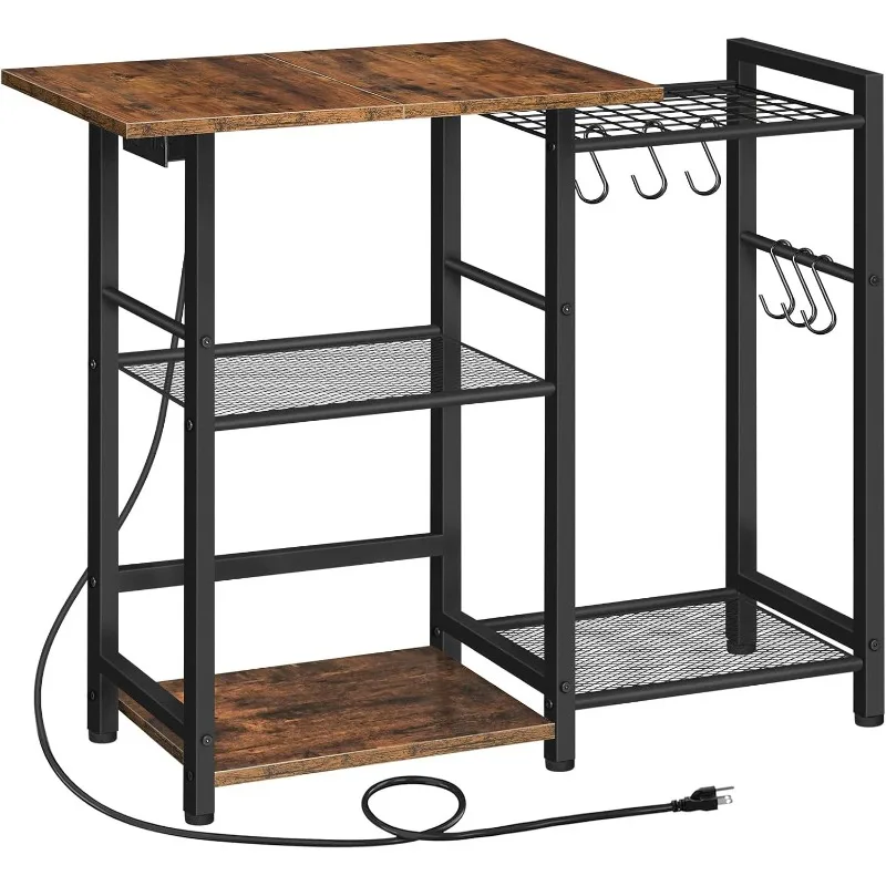 

Bakers Rack with Charging Station, Microwave Stand with Storage, Space-Saving Coffee Bar Industrial Bread Organizer, for Dining