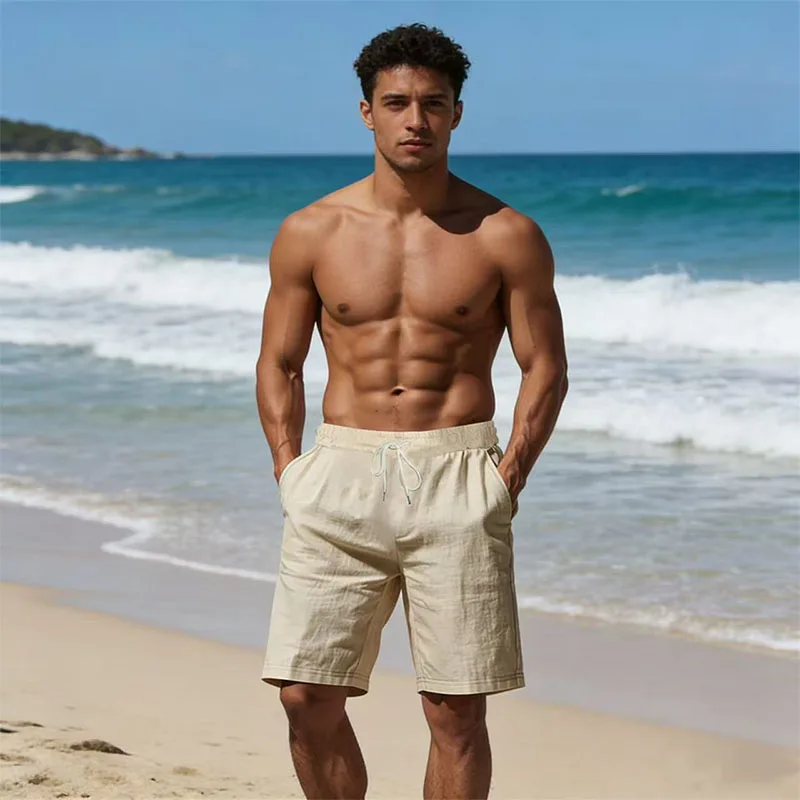 

2026 Summer New Men's Breathable Whiter Shorts Hawaii Beach Pants Male Solid Color Trousers Loose Versatile Streetwear