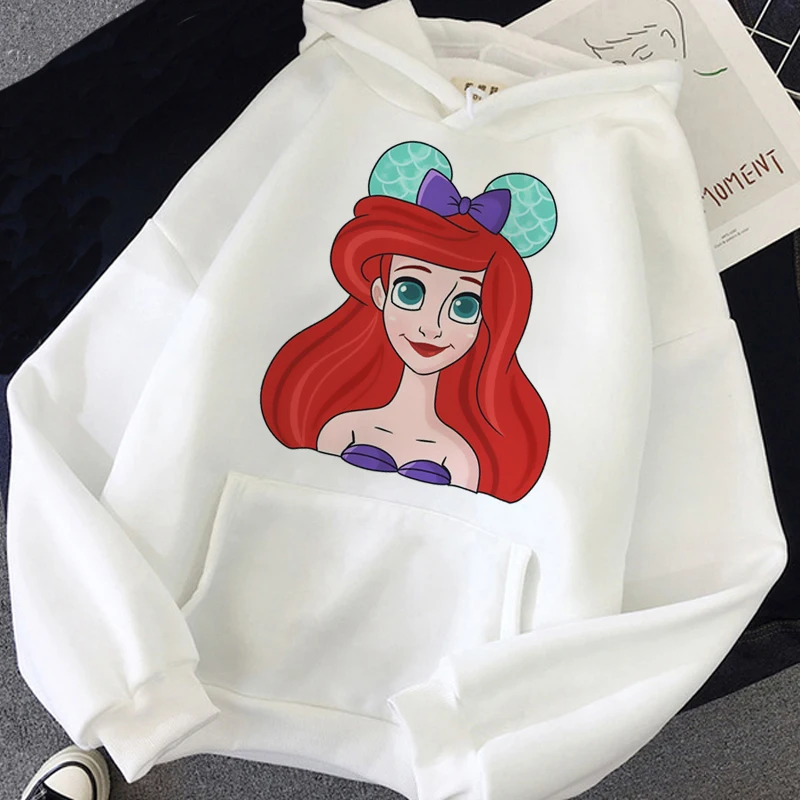 Kawaii disney dos desenhos animados princesa hoodie senhoras engraçado mickey orelhas padrão streetwear harajuku camisola superior feminino