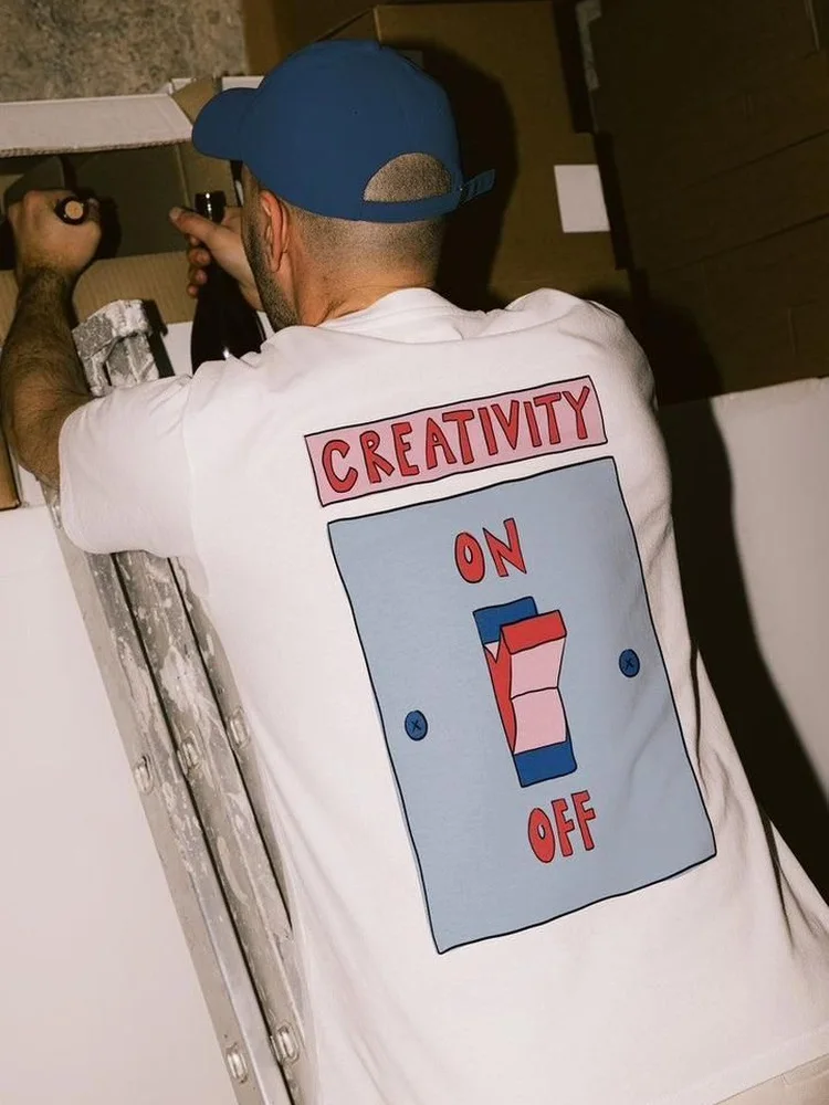 Creative Fun Switch Street Style Short Sleeve T-Shirt Loose Fit American Style Cotton Breathable Youth Popular Summer Fashion