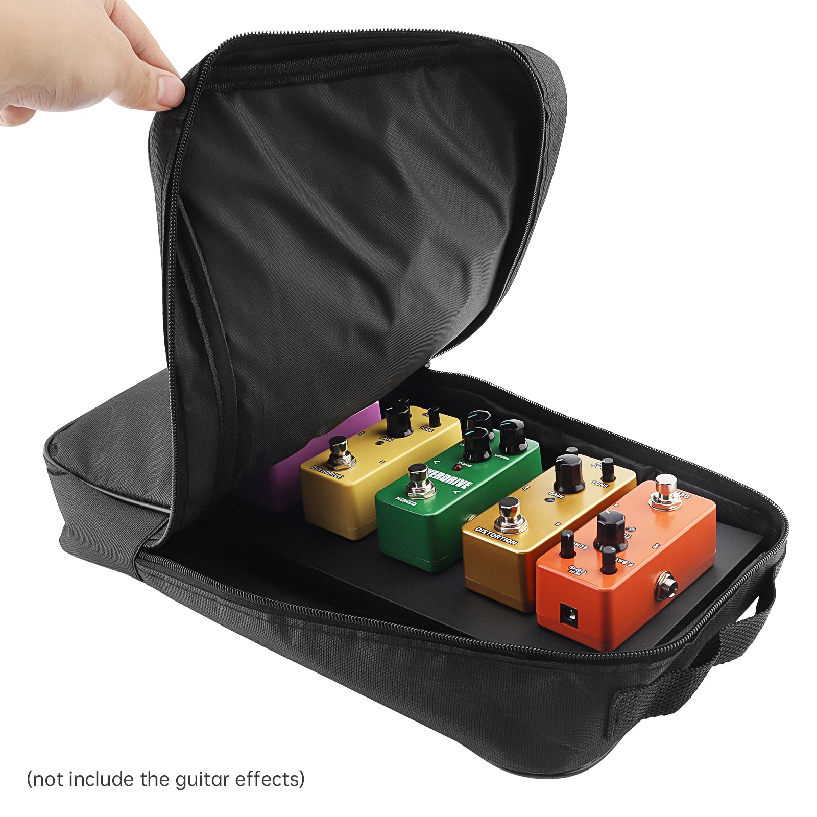 Kombination aus kleinem, kompaktem Gitarrenpedal und Tragetasche aus Aluminiumlegierung mit 6-Zoll-Kabeln, Klebebändern und Fußschalterkappen – Detail 12