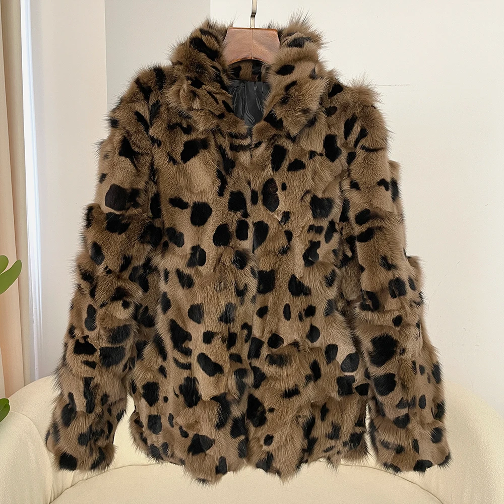 

OFTBUY Natural Fox Fur Jacket Winter Real Fur Coat Women Autumn Fashion Luxurious Genuine Fur Leopard Print Coat Customized