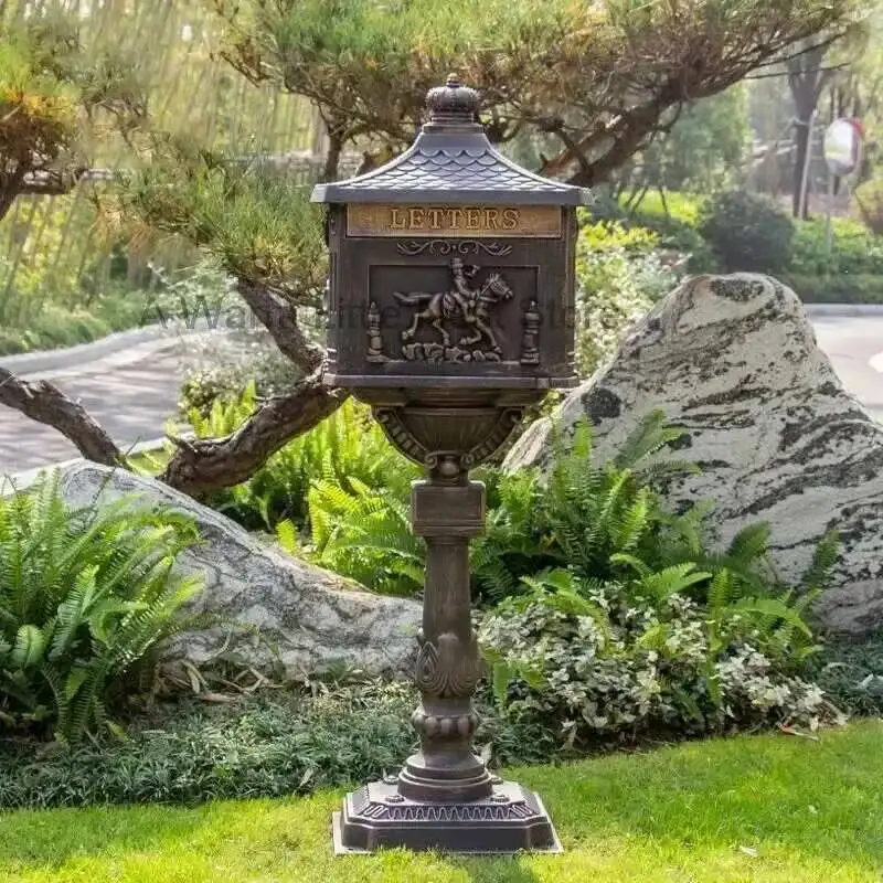 Nordic Villa Mailboxes Retro Creative Newspaper Box Cast Aluminum Non-rust Ornament Post Box Inbox Outdoor Mailbox Waterproof R