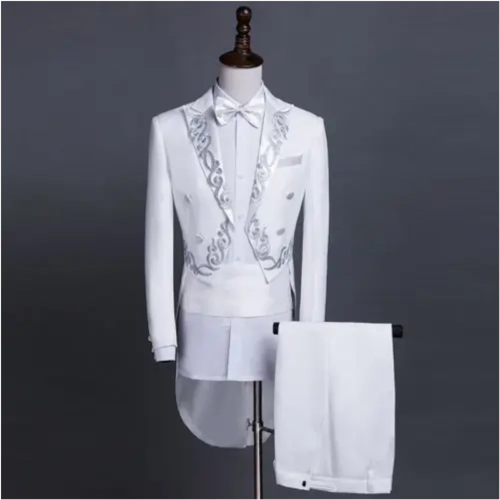 

Latest Design Men Suits Long Coat With Embroidery Terno Slim Fit Groom Tuxedo Wedding Mens Suits 2 Pieces (Jacket+Pants)