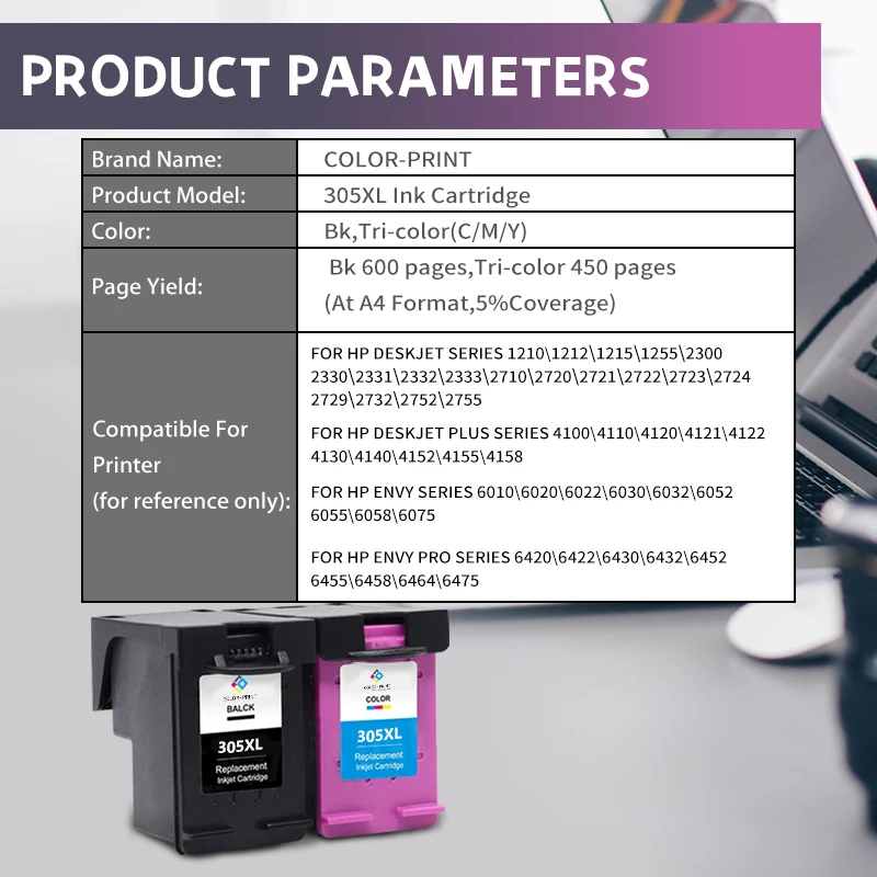 305XL Remanufactured 305XL for HP 305 HP305 XL Refilled Ink Cartridge for DeskJet 1210 2330 2710 4100 4140 6010 Printer