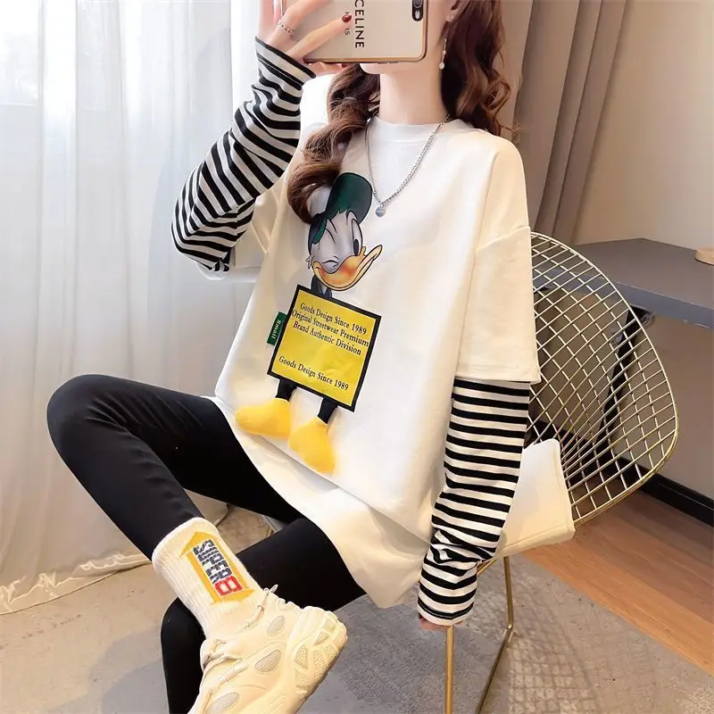 Patchwork Striped Women\'s Clothing Tops Autumn Winter Casual Pullovers Fashion Ladies O-neck New Long Sleeve Women\'s Clothing