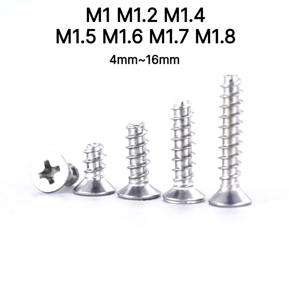 

M1, M1.2, M1.4, M1.5, M1.6, M1.7, M1.8 304 Stainless Steel KB Phillips Countersunk Flat Tail Self-tapping Screws,Accessories