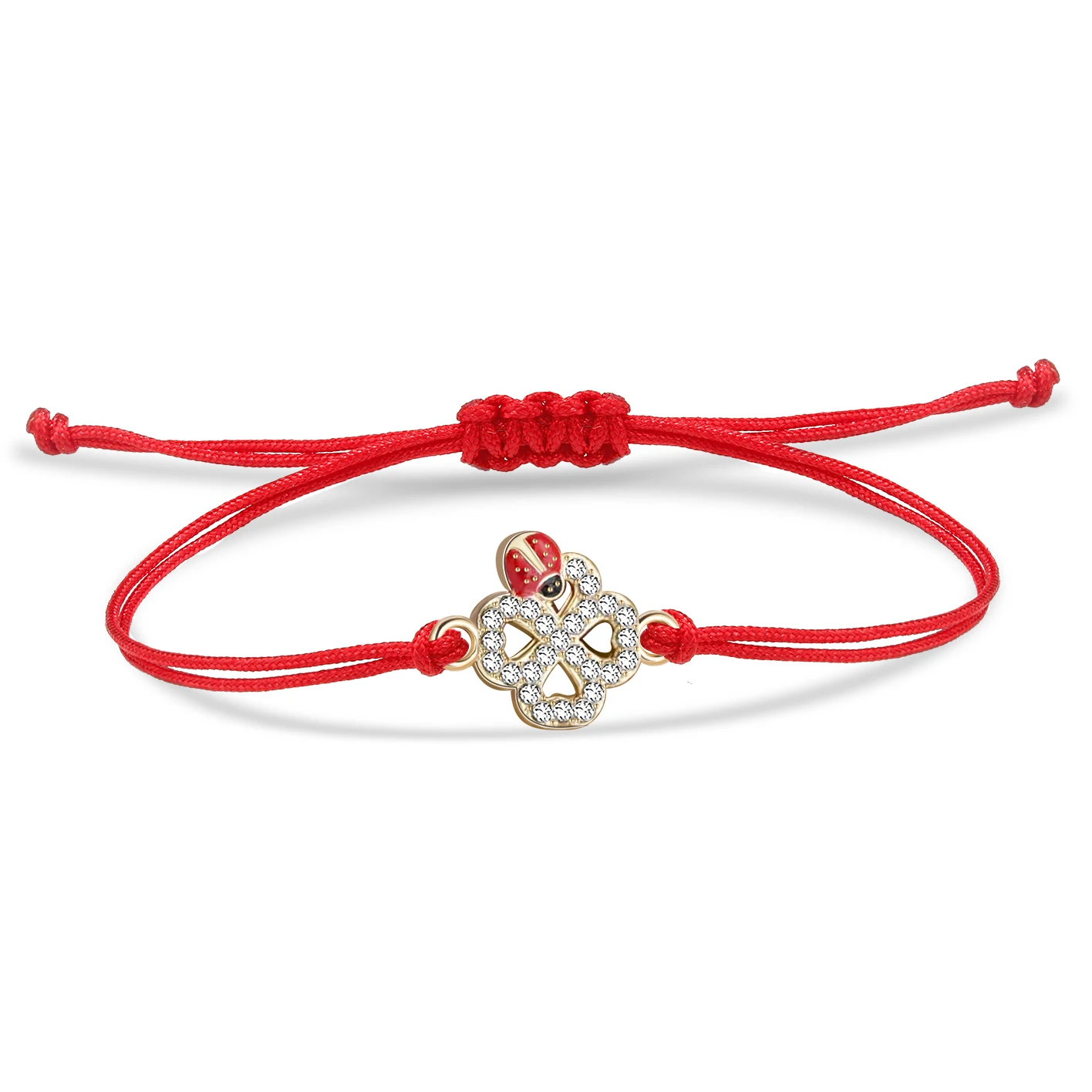 Zinc Alloy Red Enamel Ladybug Four Leaf Clover Charm Bracelet Women 2025 New Fashion Green String Handmade Adjustable Jewelry