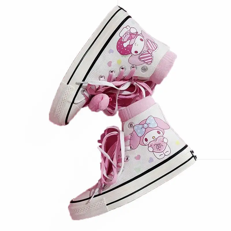 Anime My Melody 캔버스 신발 만화 캐주얼 학생 워킹 하이 탑 신발 성인 여성을위한 스포츠 플랫 신발