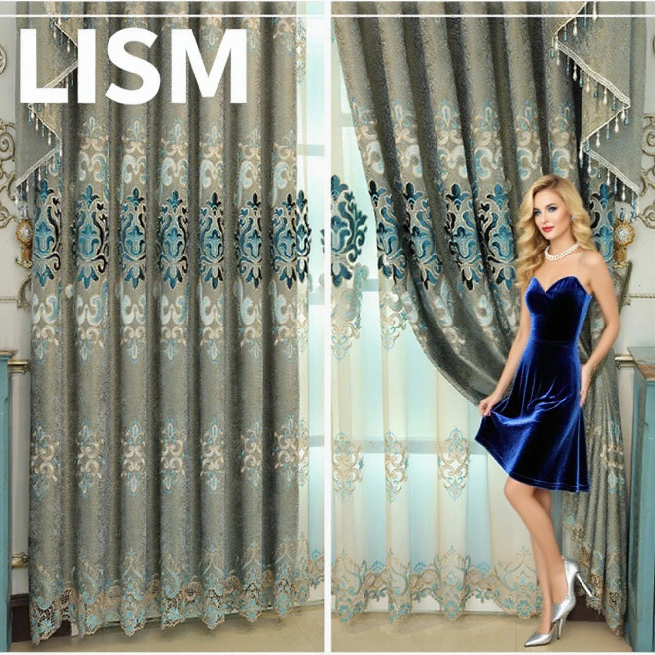 

European Embroidered Curtains for Living Room Bedroom Window Luxury Blackout Decor Custom Valance Elegant Jacquard Lace Tulle